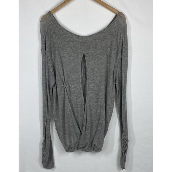We The Free Gray Henley Open Back V Neck Long Sleeve T Shirt Tencel Size S - Picture 3 of 11